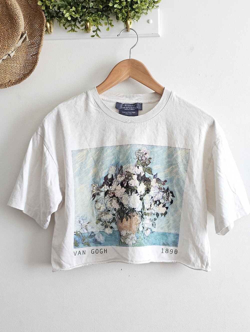 Primark Vincent Van Gogh Roses 1890 Graphic Crop Tee Ivory Art Museum Shirt 2XS